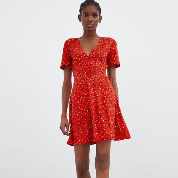 Zara Dresses & Skirts - Zara red floral mini dress M